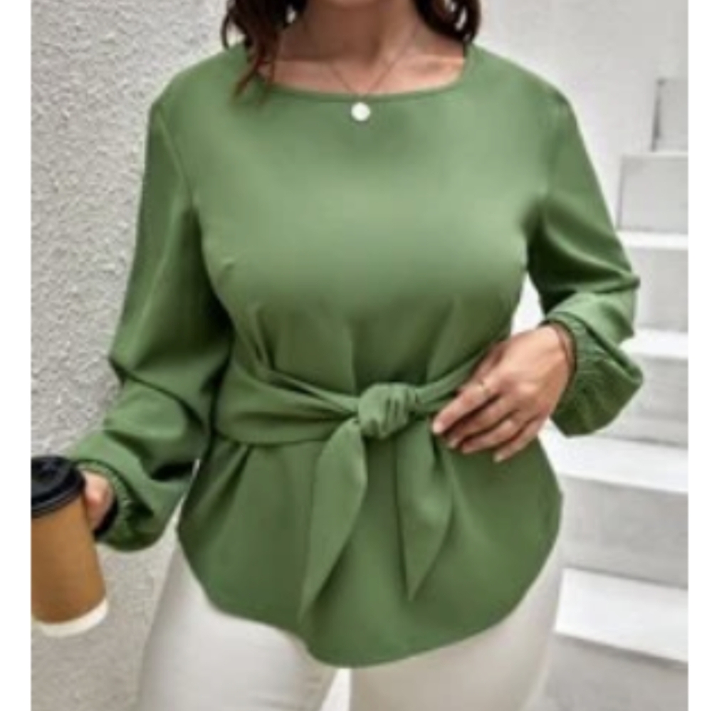 Shein Plus 2X 18 20 Scoop Tunic Top Shirt Blouse Work Wear Tie Front Babydoll